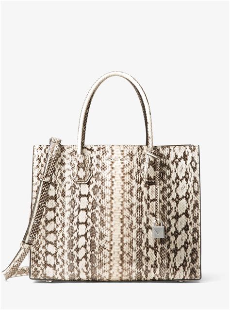 michael kors mercer center zip tote|mercer large snakeskin tote bag.